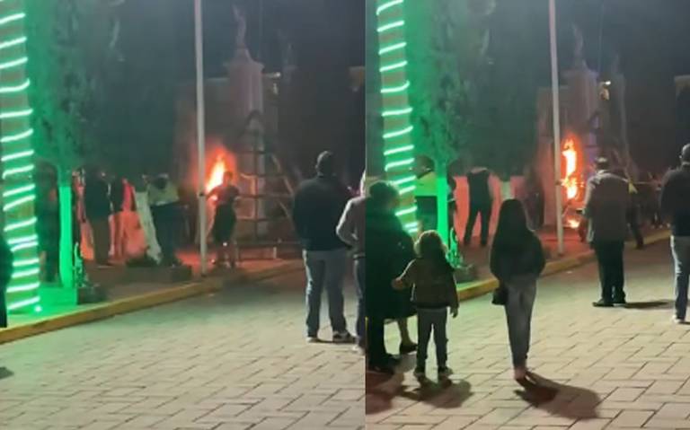 Adorno navideño se incendia en zócalo de Amozoc y PC no tenía ni un extintor